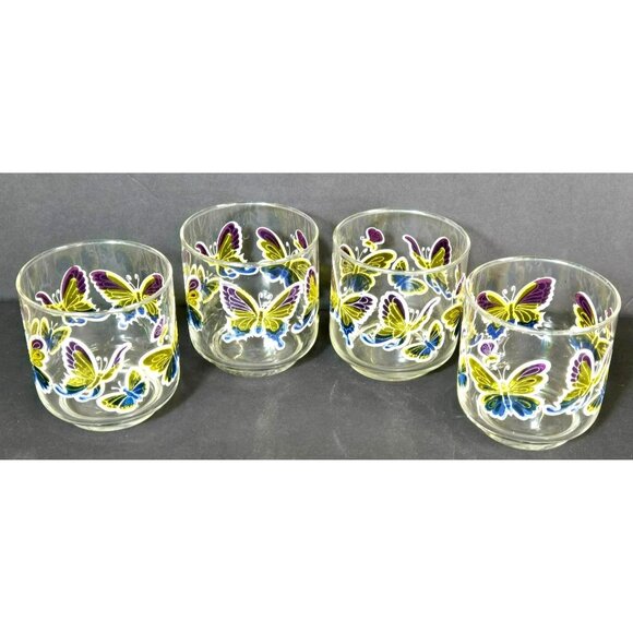 Vintage Libbey Embossed Butterfly Glasses Tumblers Glass 3.25" Retro USA - Picture 2 of 9